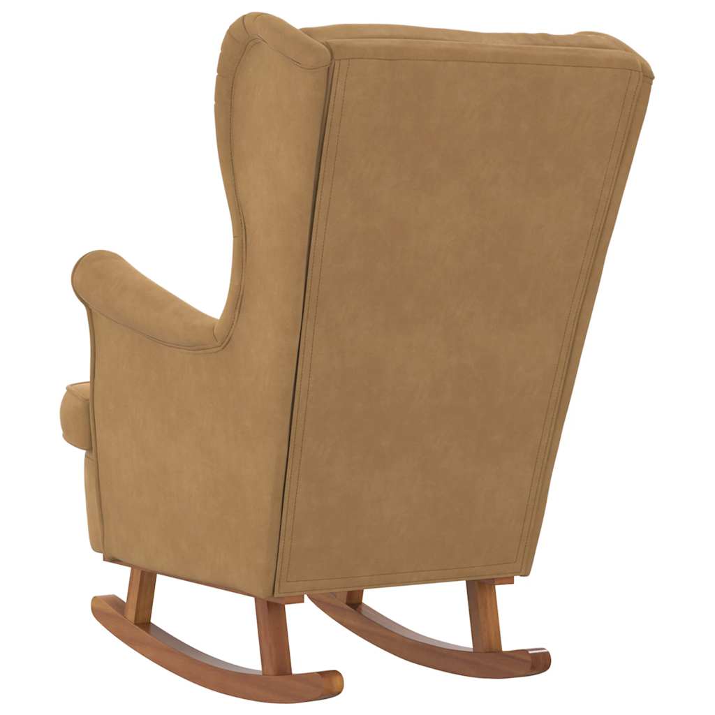 Fauteuil à bascule à oreilles en velours marron bois massif - XIOS