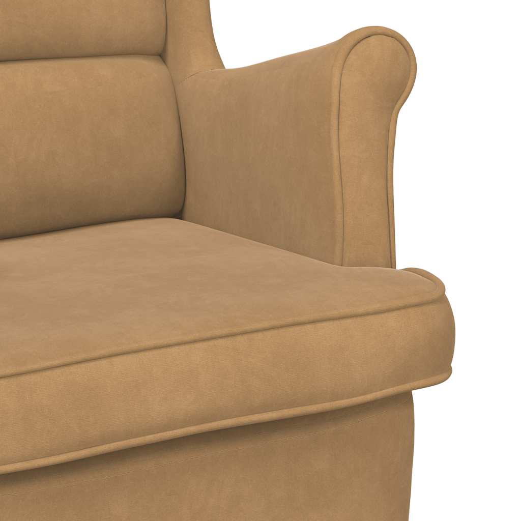 Fauteuil à bascule à oreilles en velours marron bois massif - XIOS