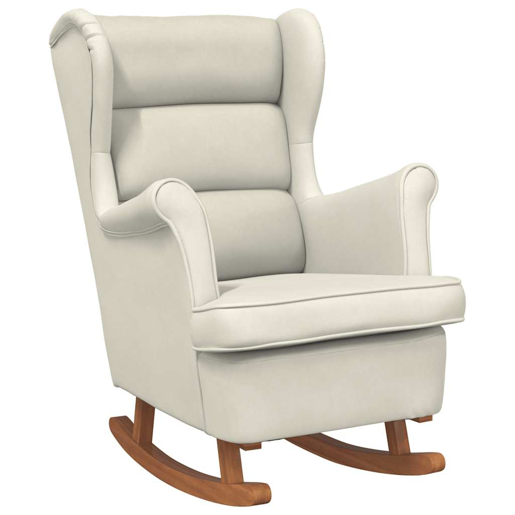 Fauteuil à bascule à oreilles en velours crème bois massif - XIOS