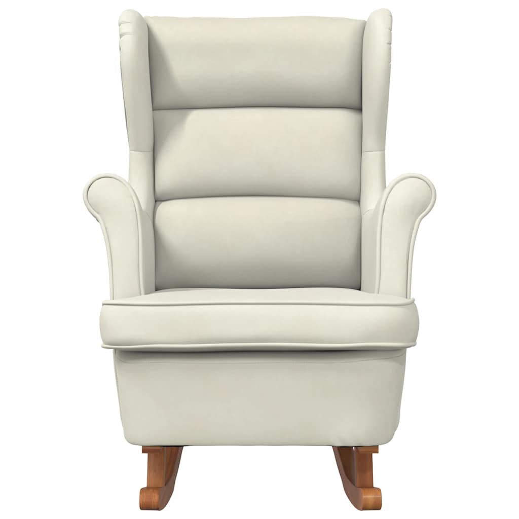 Fauteuil à bascule à oreilles en velours crème bois massif - XIOS