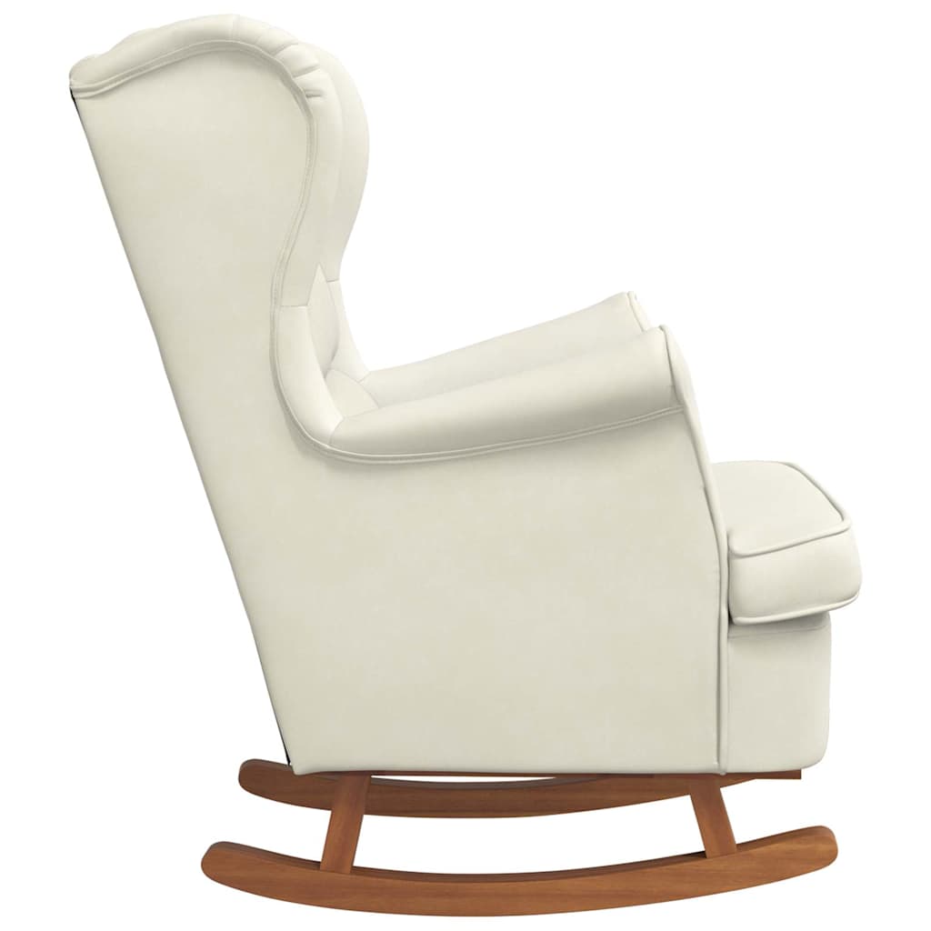 Fauteuil à bascule à oreilles en velours crème bois massif - XIOS