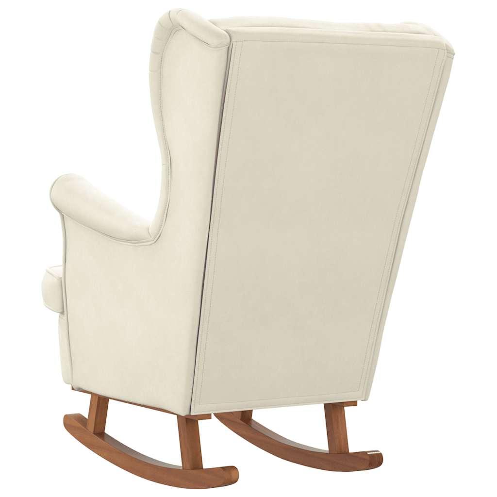 Fauteuil à bascule à oreilles en velours crème bois massif - XIOS