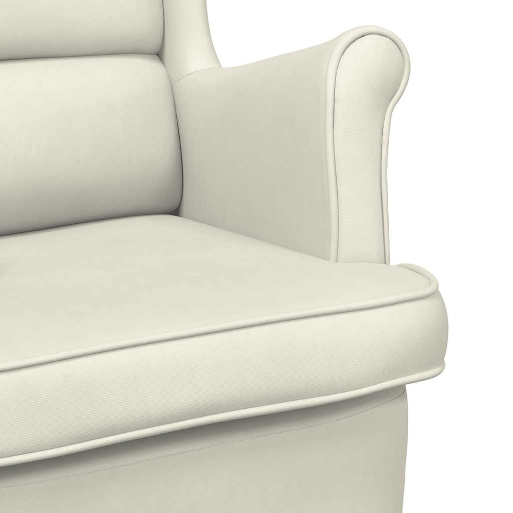 Fauteuil à bascule à oreilles en velours crème bois massif - XIOS