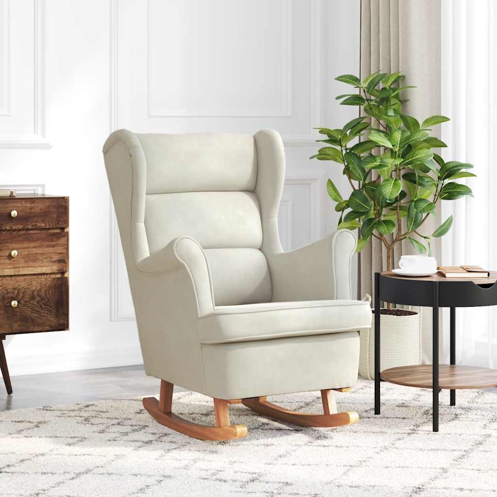 Fauteuil à bascule à oreilles en velours crème bois massif - XIOS