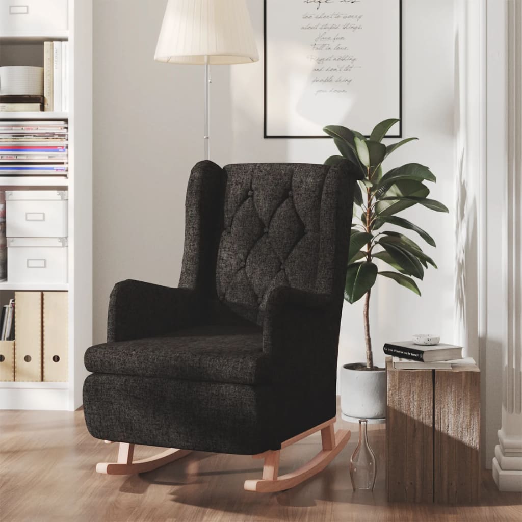 Fauteuil avec pieds à bascule en bois d'hévéa Noir Tissu - XIOS