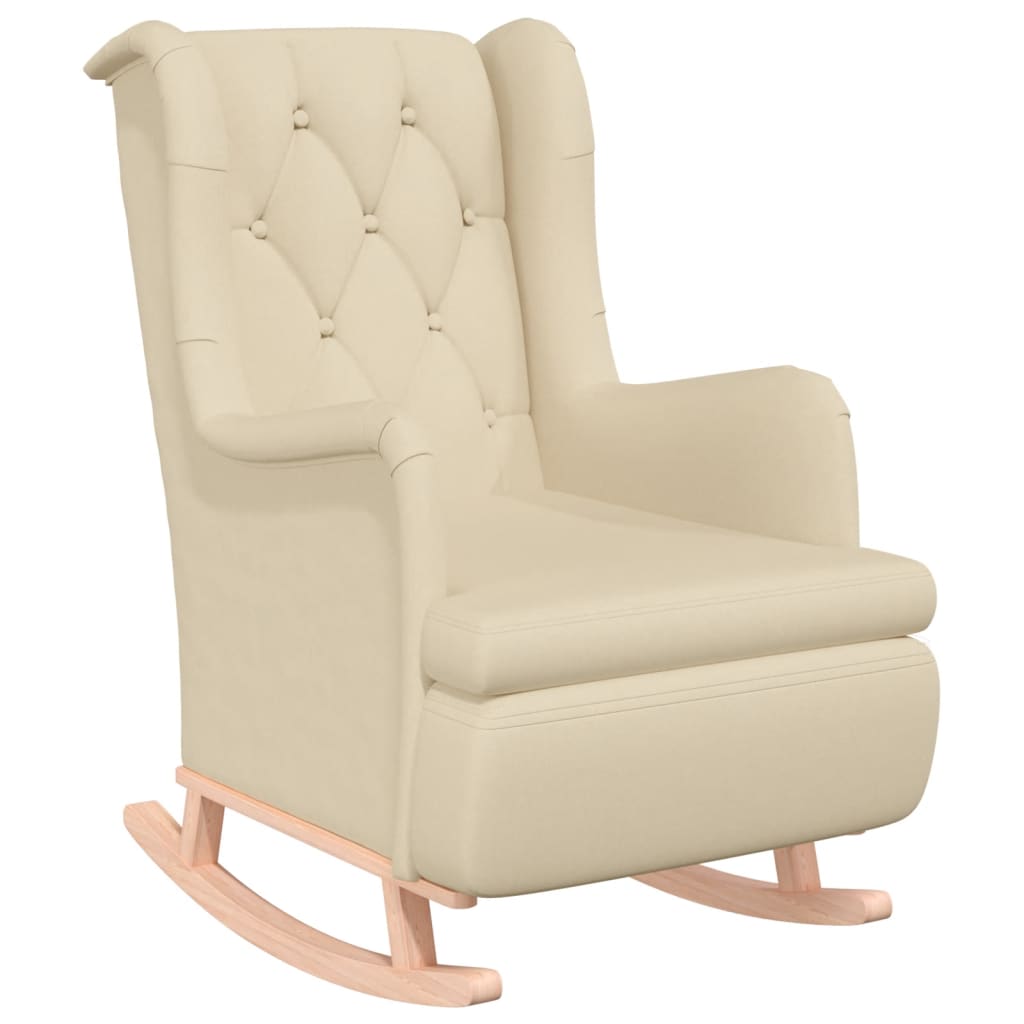 Fauteuil et pieds à bascule en bois d'hévéa solide crème Tissu - XIOS