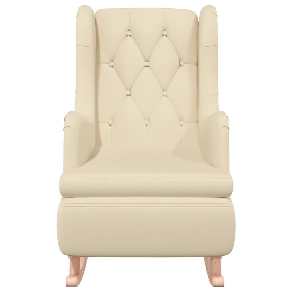 Fauteuil et pieds à bascule en bois d'hévéa solide crème Tissu - XIOS