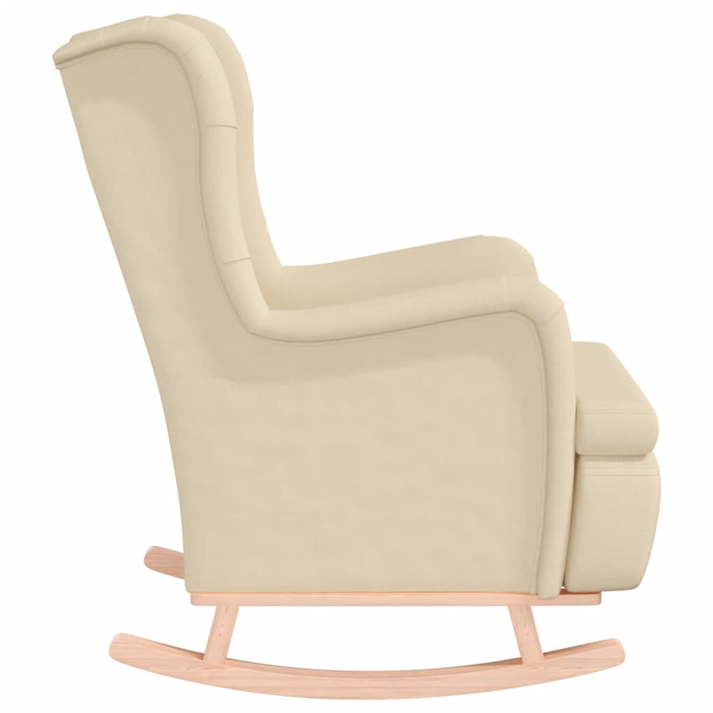 Fauteuil et pieds à bascule en bois d'hévéa solide crème Tissu - XIOS