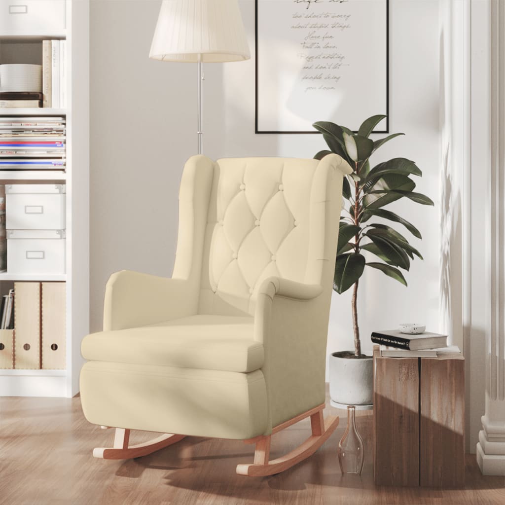 Fauteuil et pieds à bascule en bois d'hévéa solide crème Tissu - XIOS