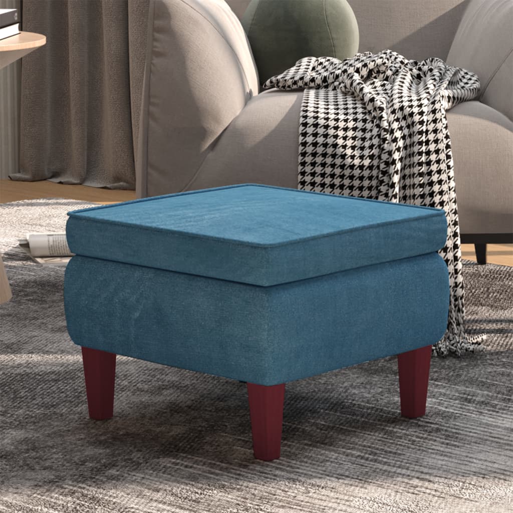 Tabouret avec pieds en bois Bleu Velours - XIOS