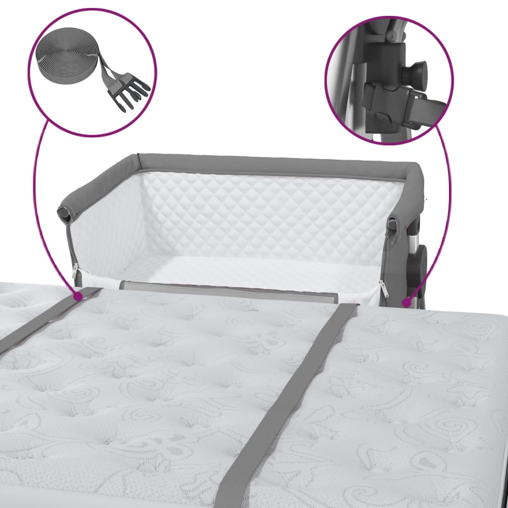 Lit pour bébé avec matelas Gris foncé Tissu de lin - XIOS