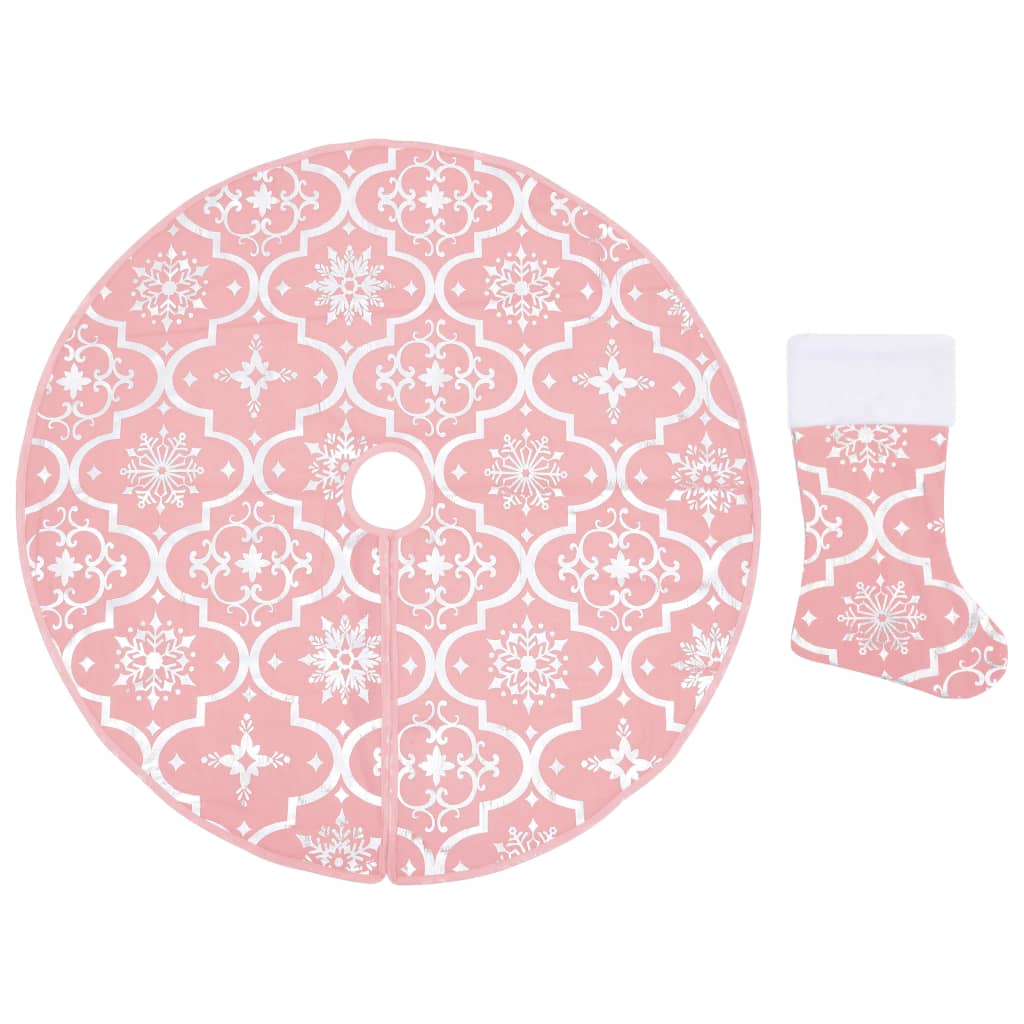 Jupe de sapin de Noël de luxe avec chaussette Rose 90 cm Tissu