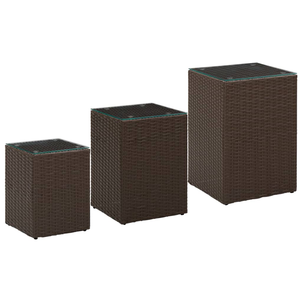 Tables d'appoint 3 pcs et dessus en verre Marron Résine tressée - XIOS