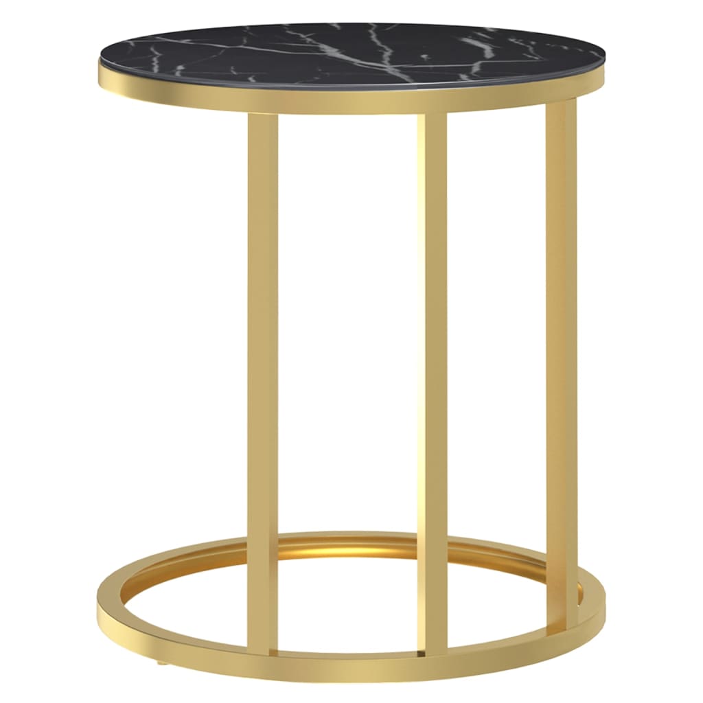 Table d'appoint Doré et marbre noir 45 cm Verre trempé - XIOS