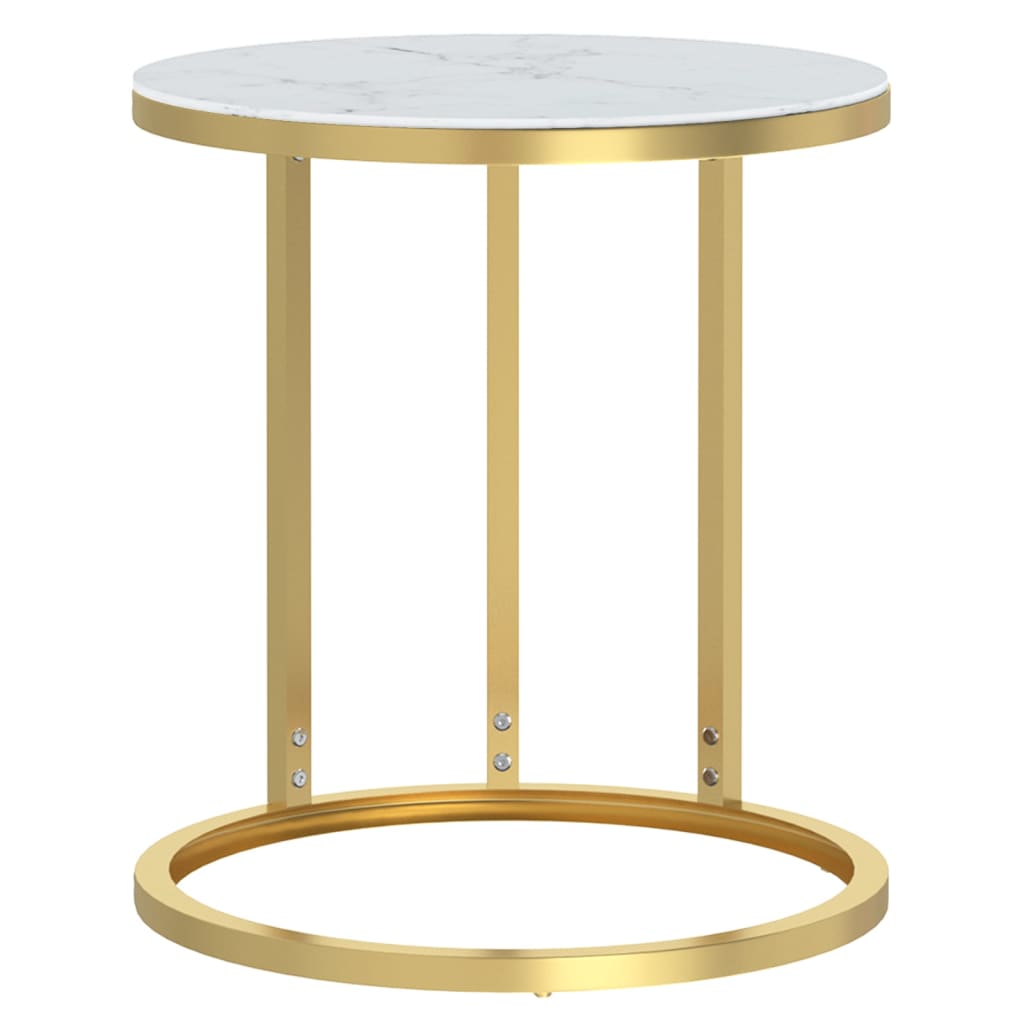 Table d'appoint Doré et marbre blanc 45 cm Verre trempé - XIOS
