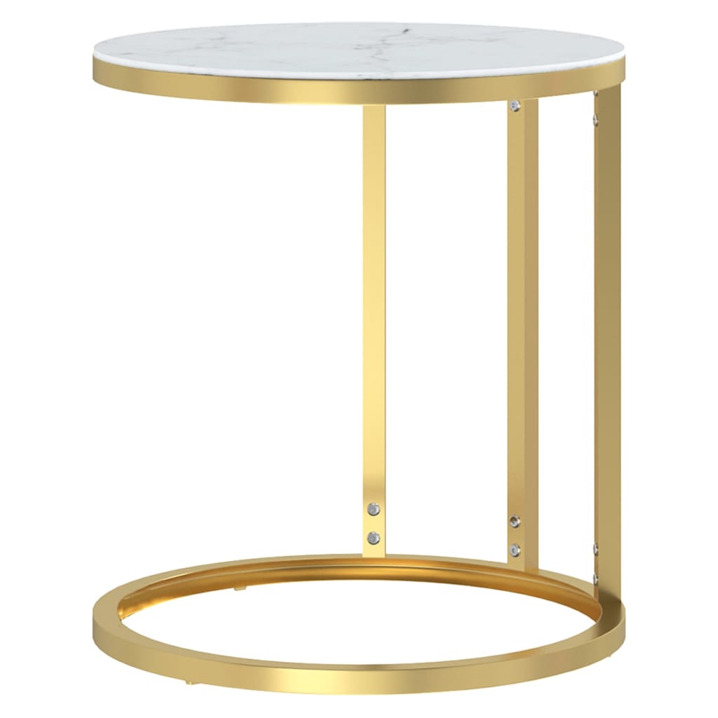 Table d'appoint Doré et marbre blanc 45 cm Verre trempé - XIOS