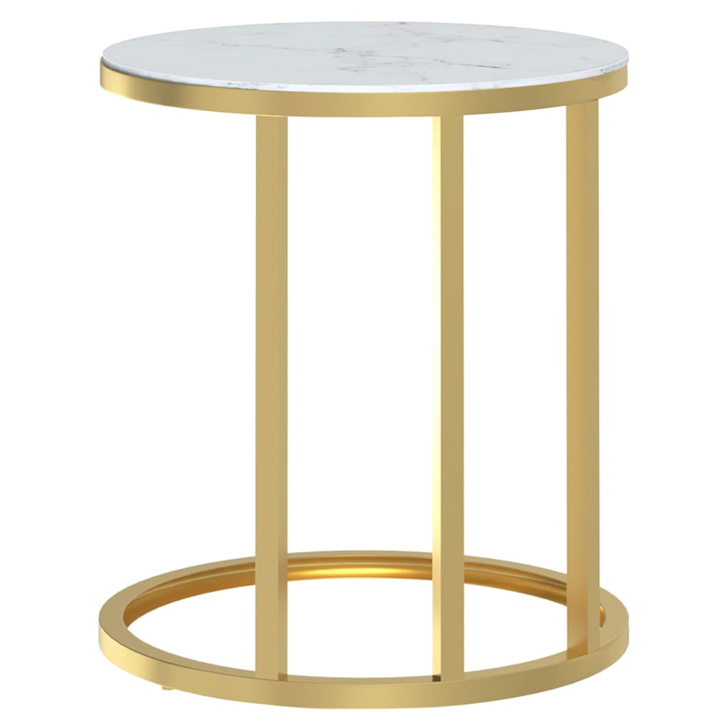 Table d'appoint Doré et marbre blanc 45 cm Verre trempé - XIOS