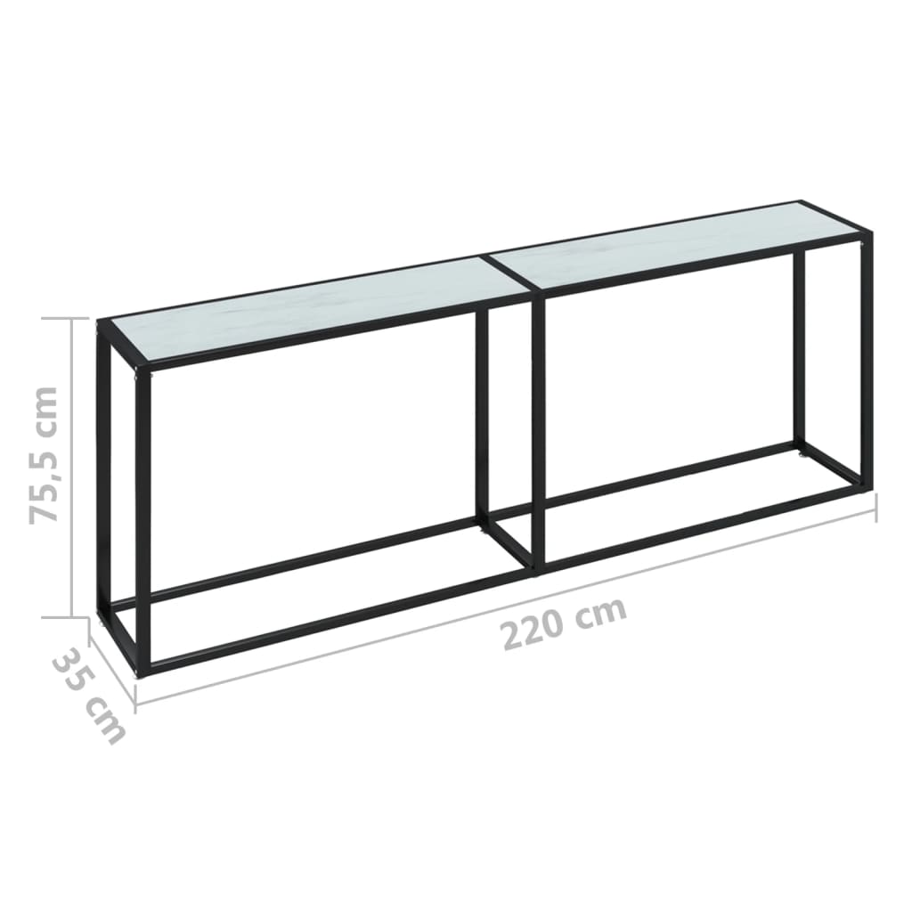 Table console Marbre blanc 220x35x75,5 cm Verre trempé - XIOS