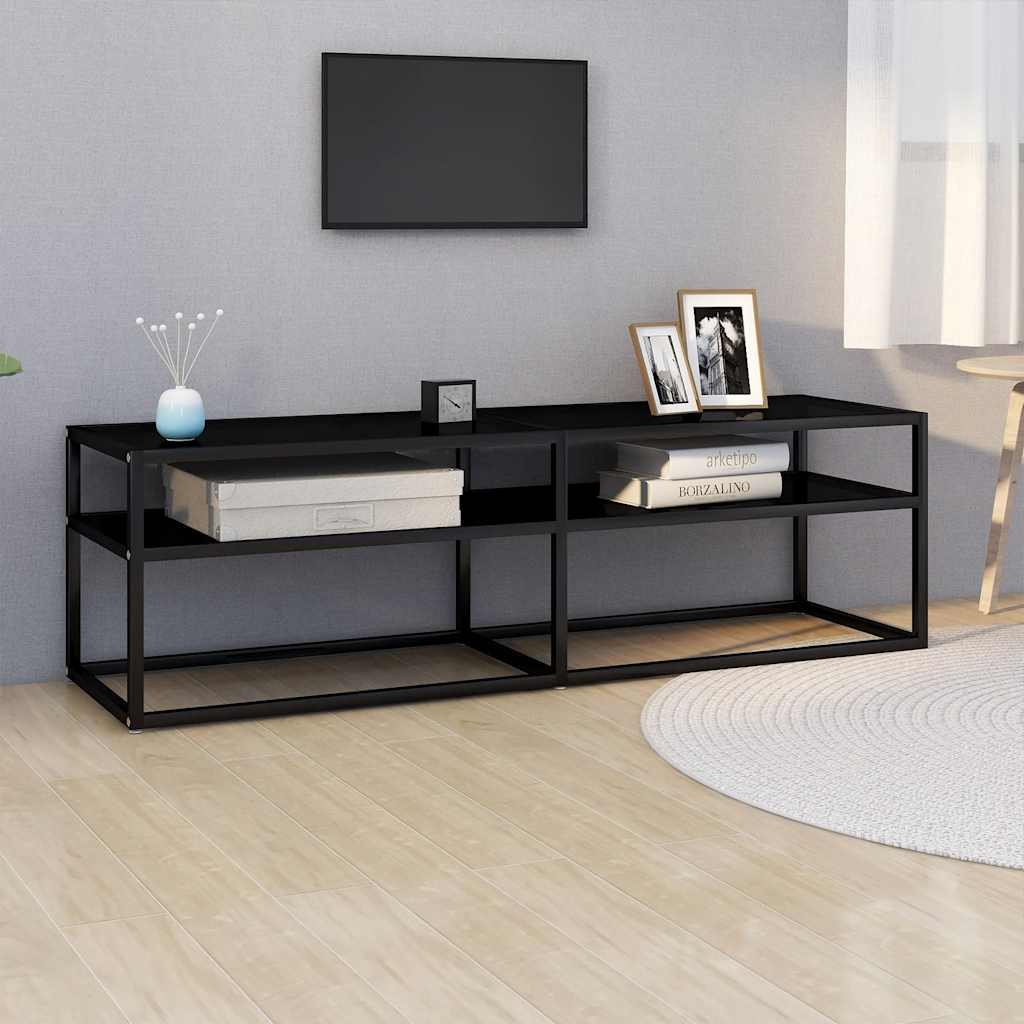 Meuble TV Noir 140x40x40,5 cm Verre trempé - XIOS