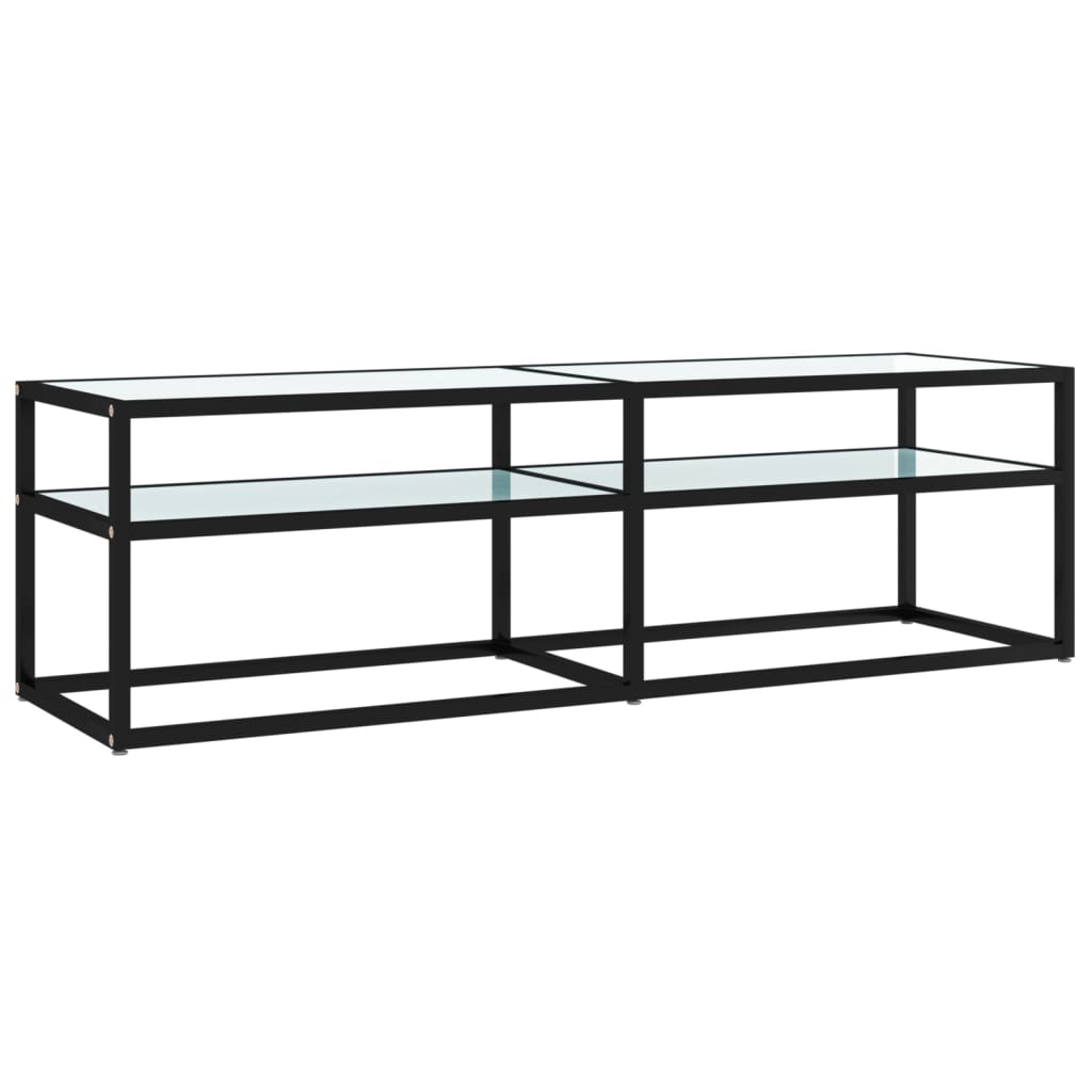 Meuble TV marbre blanc 140x40x40,5 cm verre trempé - XIOS