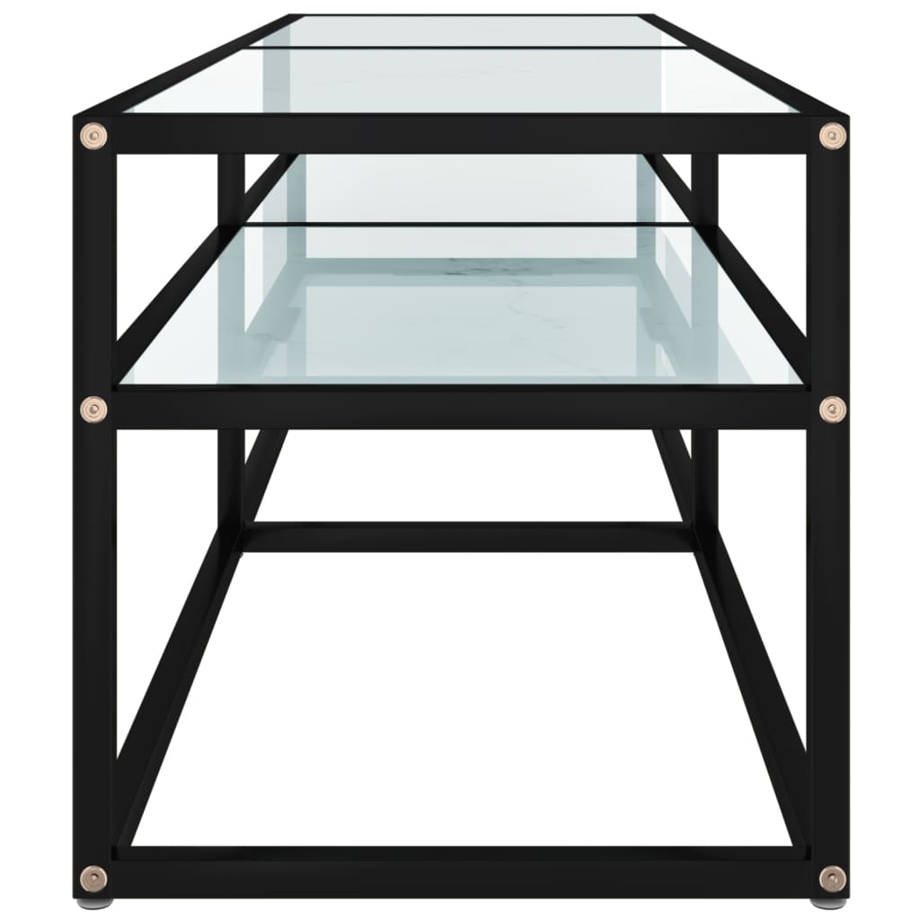 Meuble TV marbre blanc 140x40x40,5 cm verre trempé - XIOS