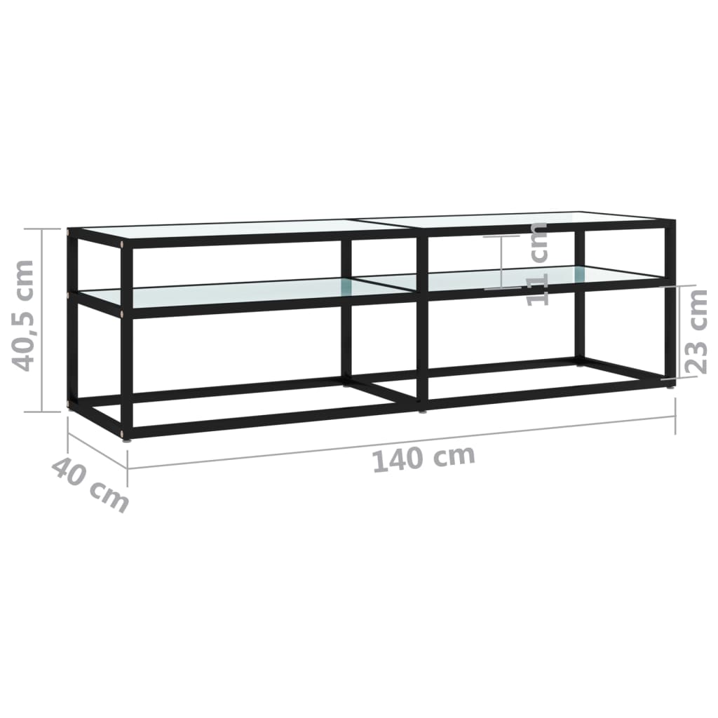 Meuble TV marbre blanc 140x40x40,5 cm verre trempé - XIOS
