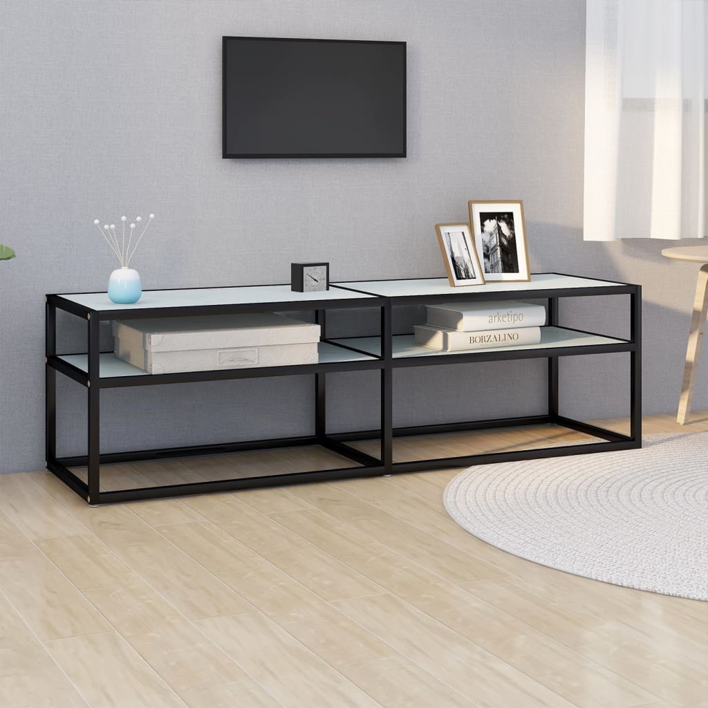 Meuble TV marbre blanc 140x40x40,5 cm verre trempé - XIOS