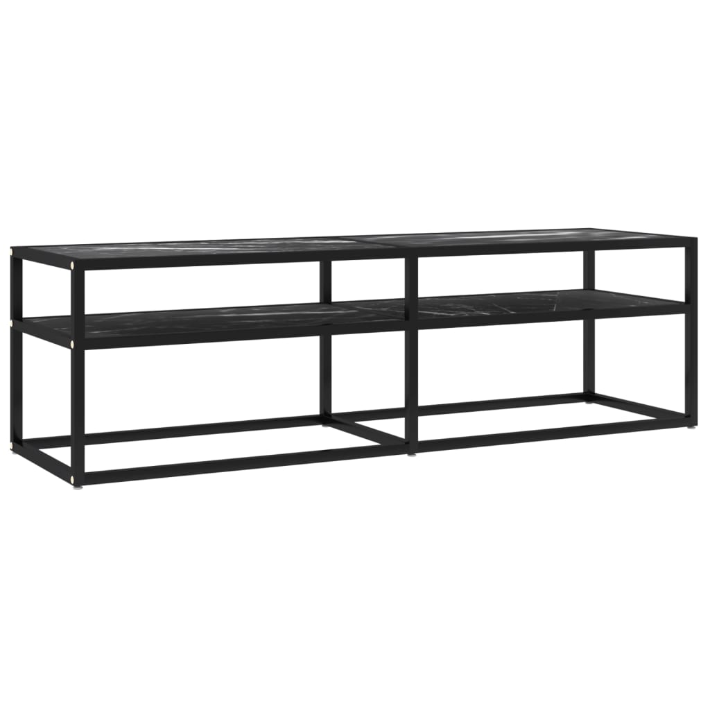 Meuble TV marbre noir 140x40x40,5 cm verre trempé - XIOS