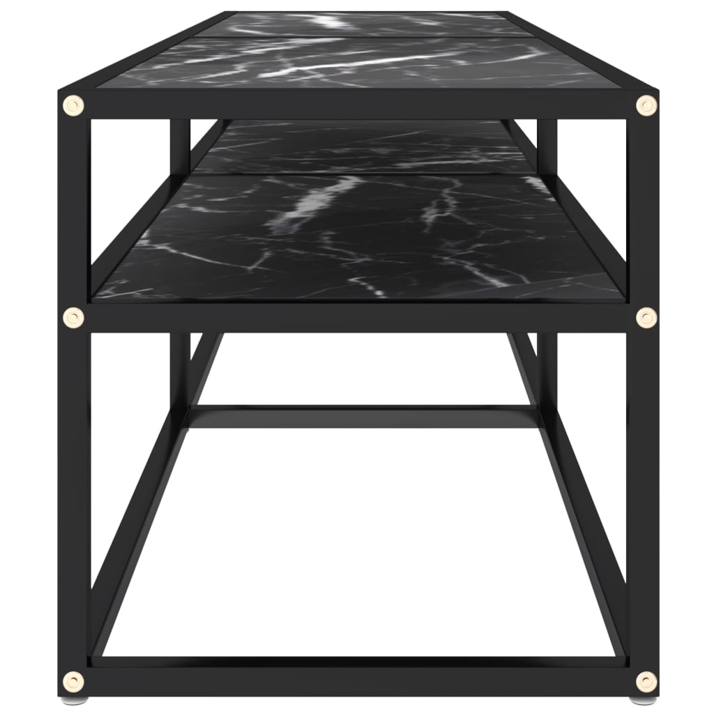 Meuble TV marbre noir 140x40x40,5 cm verre trempé - XIOS