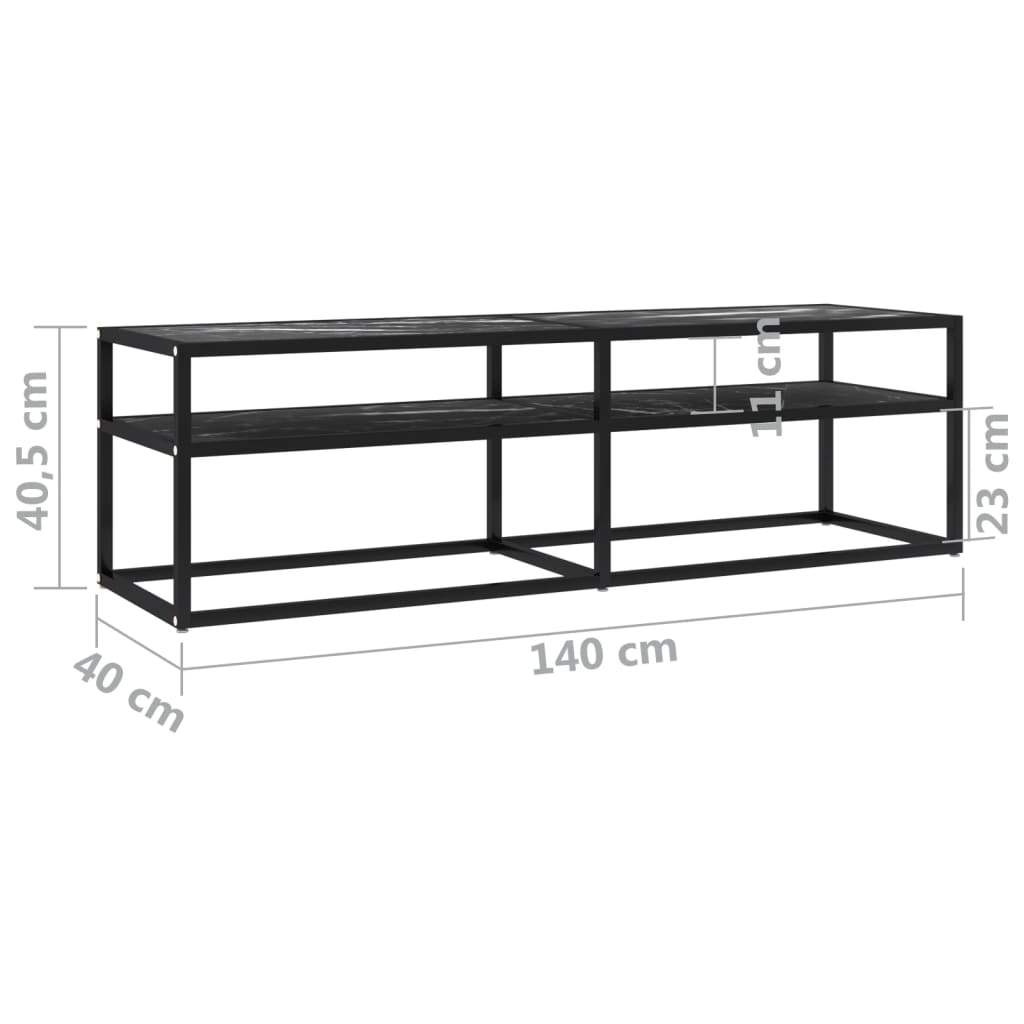 Meuble TV marbre noir 140x40x40,5 cm verre trempé - XIOS