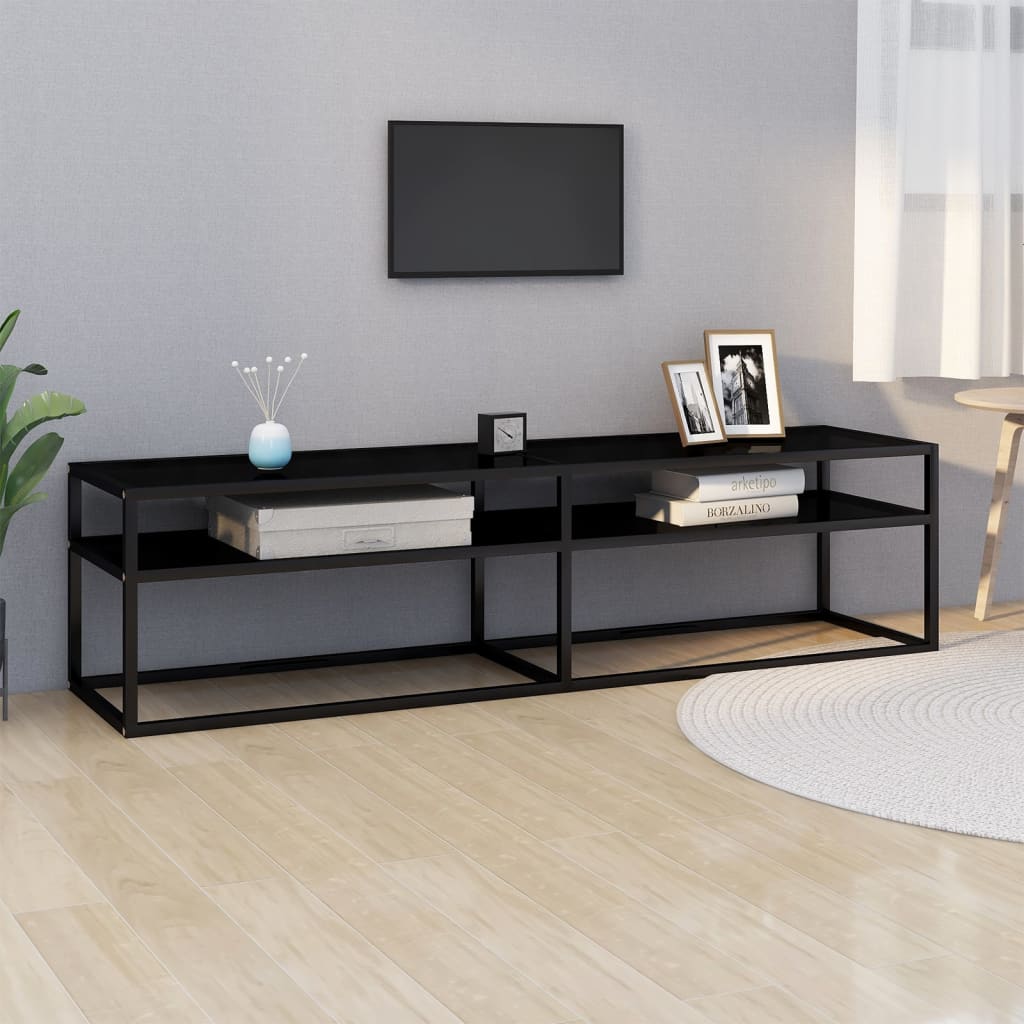 Meuble TV noir 160x40x40,5 cm verre trempé - XIOS