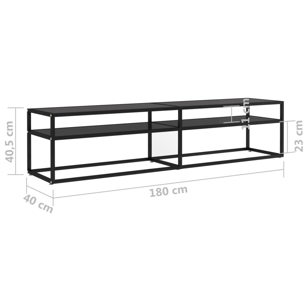 Meuble TV noir 180x40x40,5 cm verre trempé - XIOS