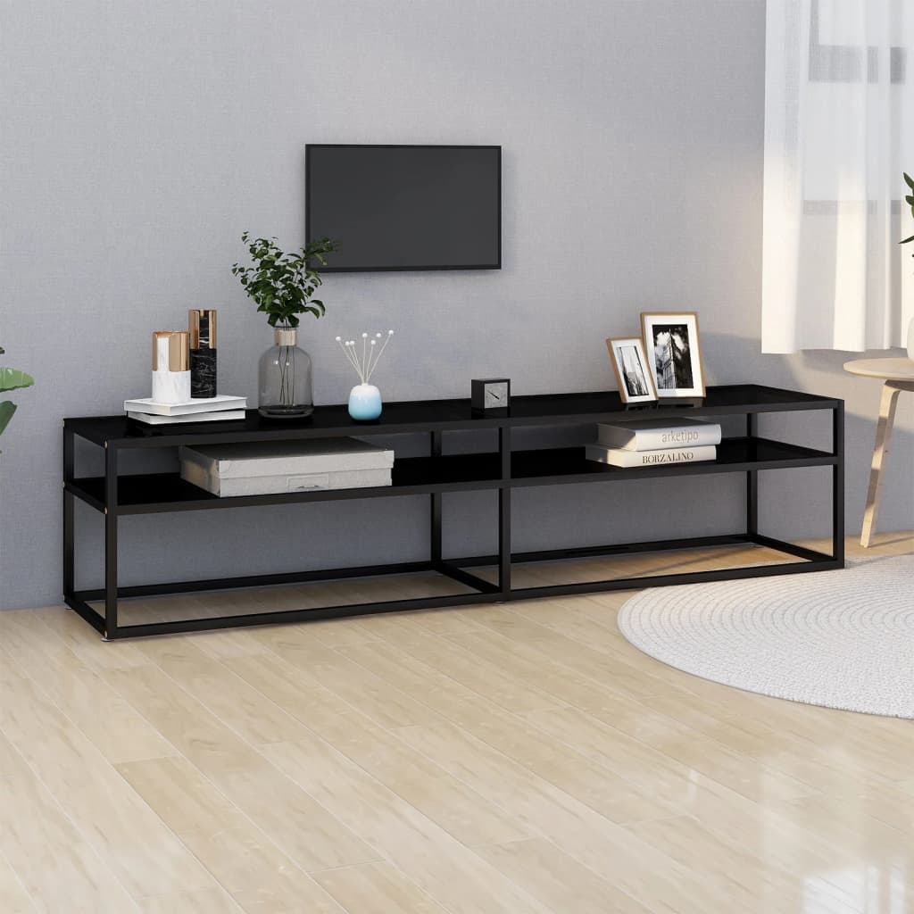 Meuble TV noir 180x40x40,5 cm verre trempé - XIOS