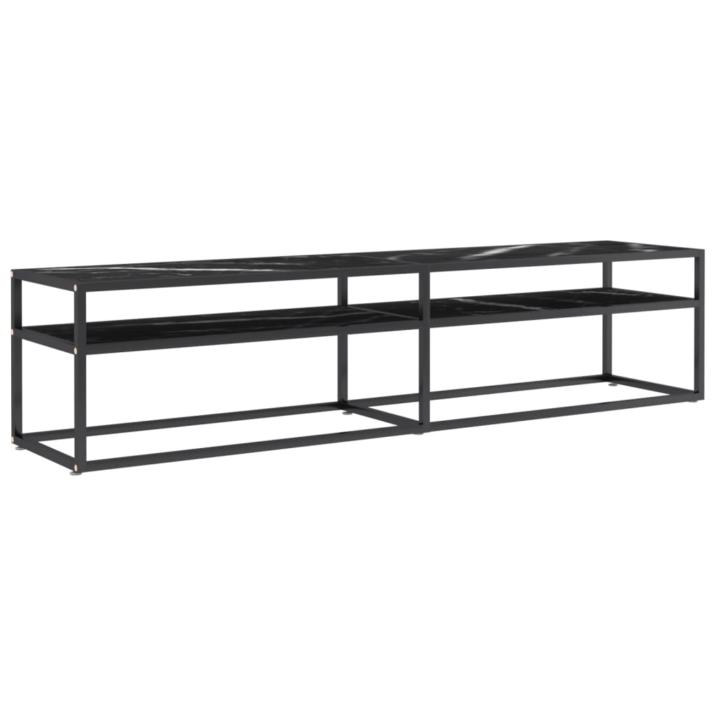 Meuble TV marbre noir 180x40x40,5 cm verre trempé - XIOS