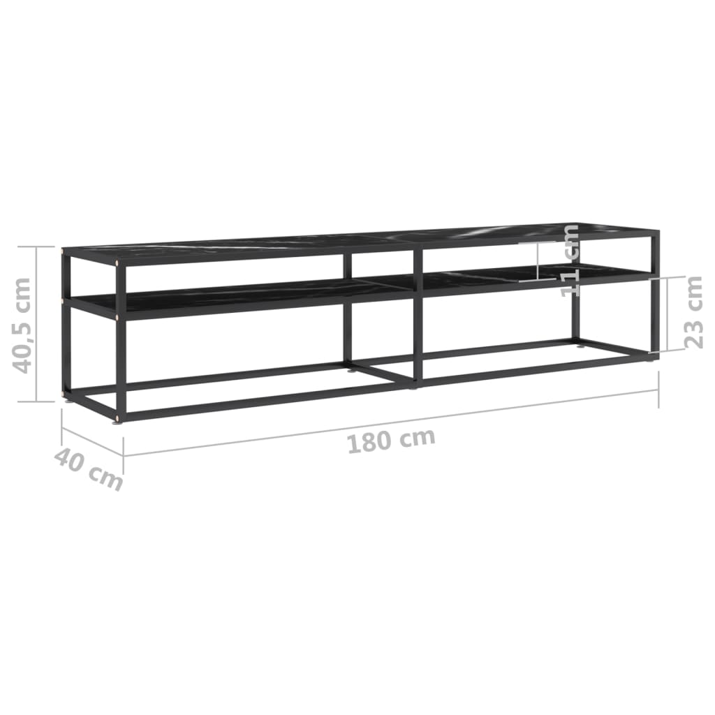 Meuble TV marbre noir 180x40x40,5 cm verre trempé - XIOS