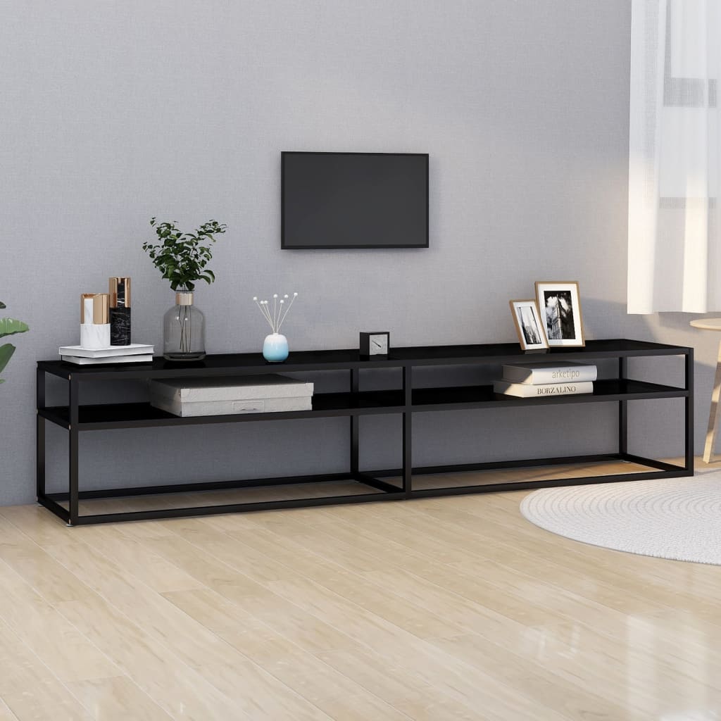 Meuble TV noir 200x40x40,5 cm verre trempé - XIOS