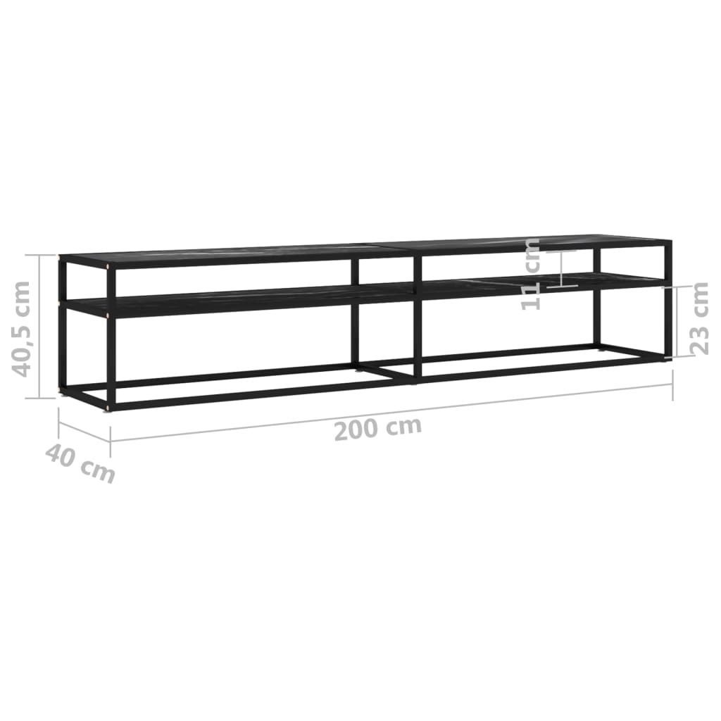 Meuble TV marbre noir 200x40x40,5 cm verre trempé - XIOS