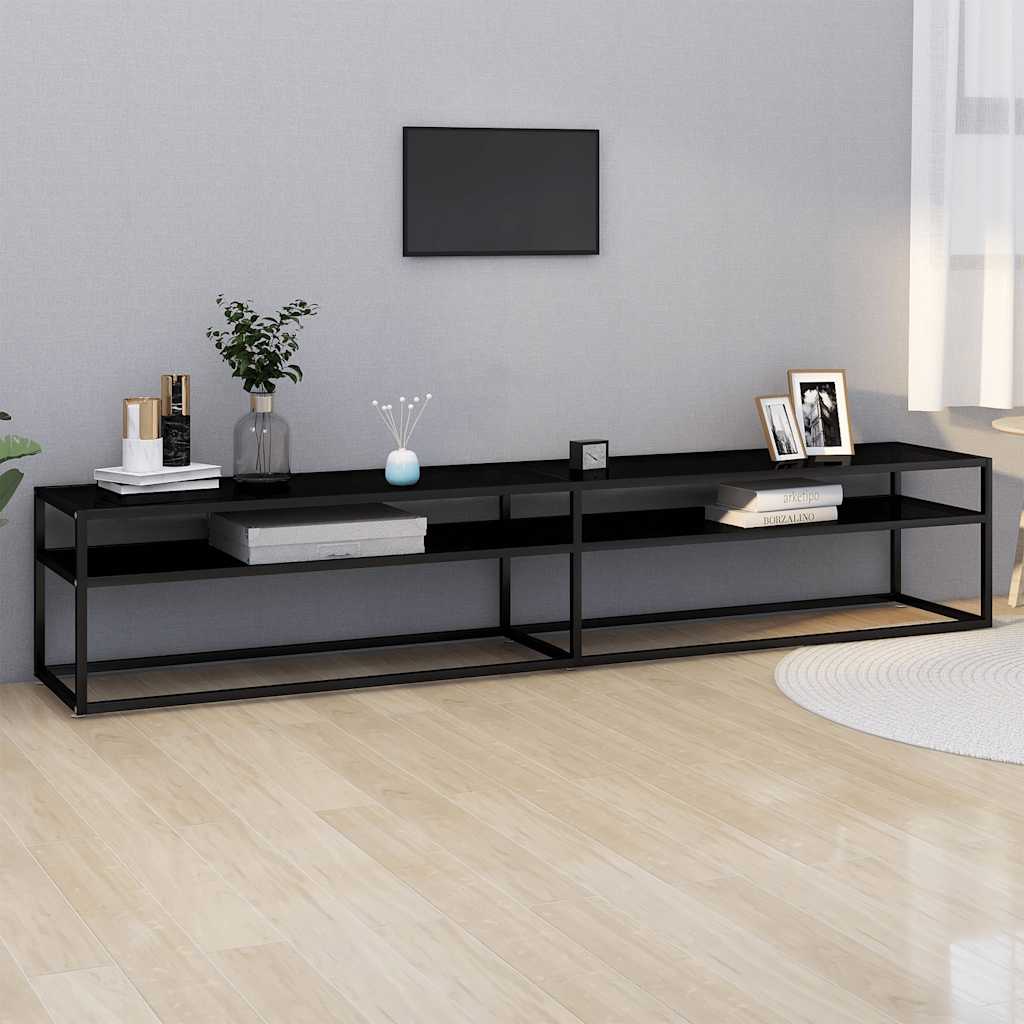 Meuble TV noir 220x40x40,5 cm verre trempé - XIOS
