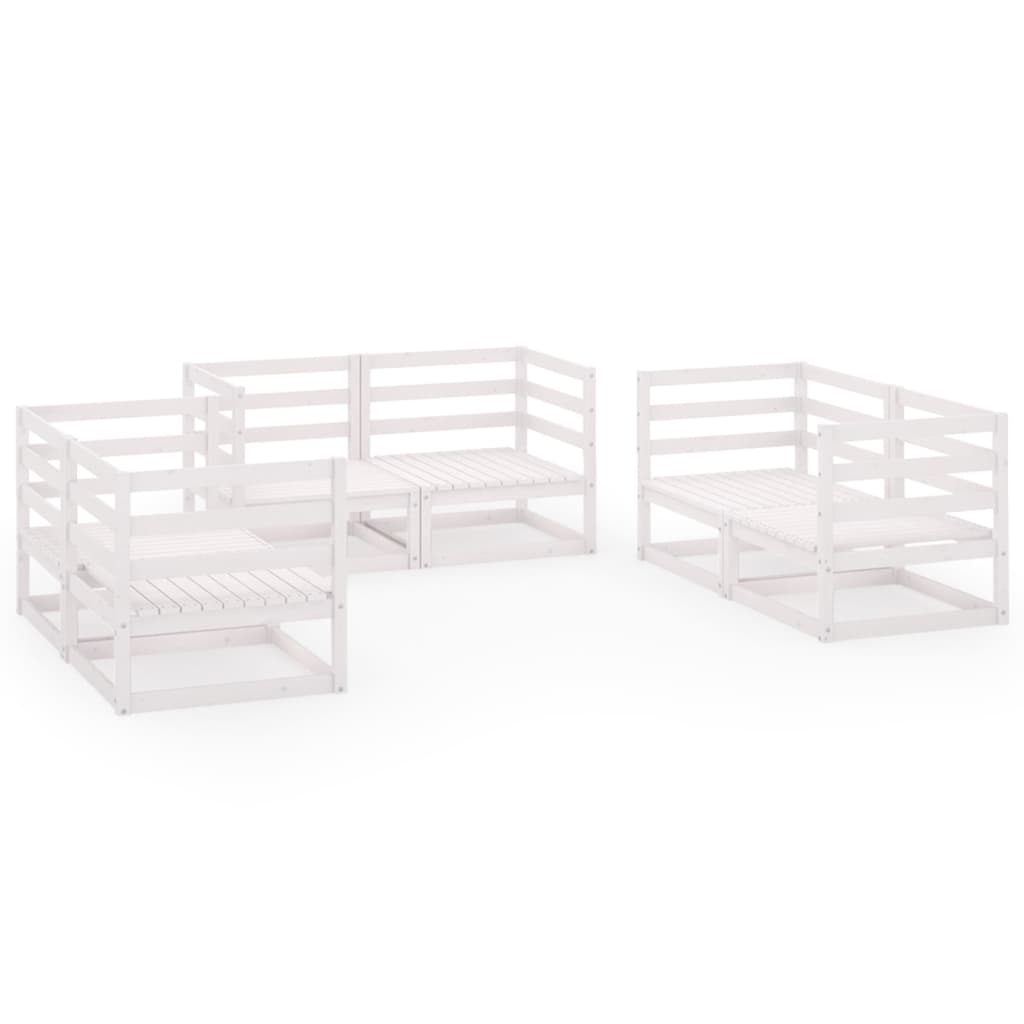 Salon de jardin 6 pcs Blanc Bois de pin massif