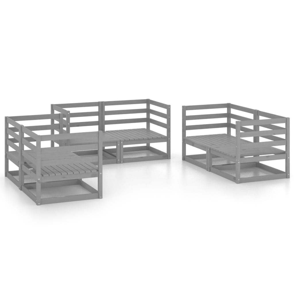 Salon de jardin 6 pcs Gris Bois de pin massif