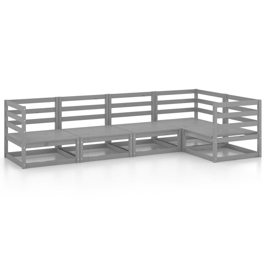 Salon de jardin 5 pcs gris bois de pin massif