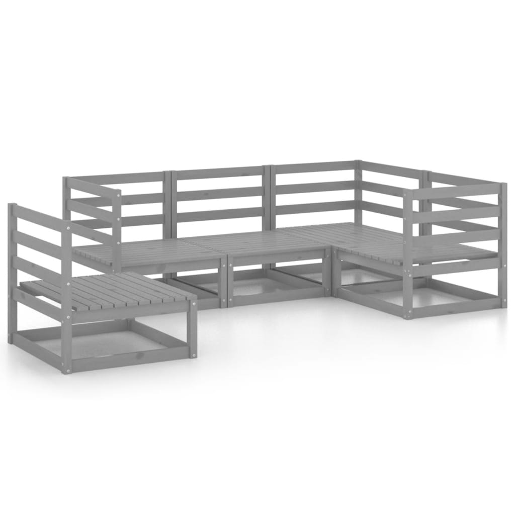 Salon de jardin 5 pcs gris bois de pin massif