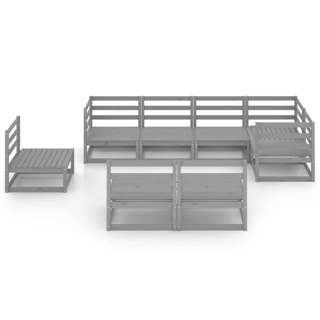 Salon de jardin 8 pcs gris bois de pin massif