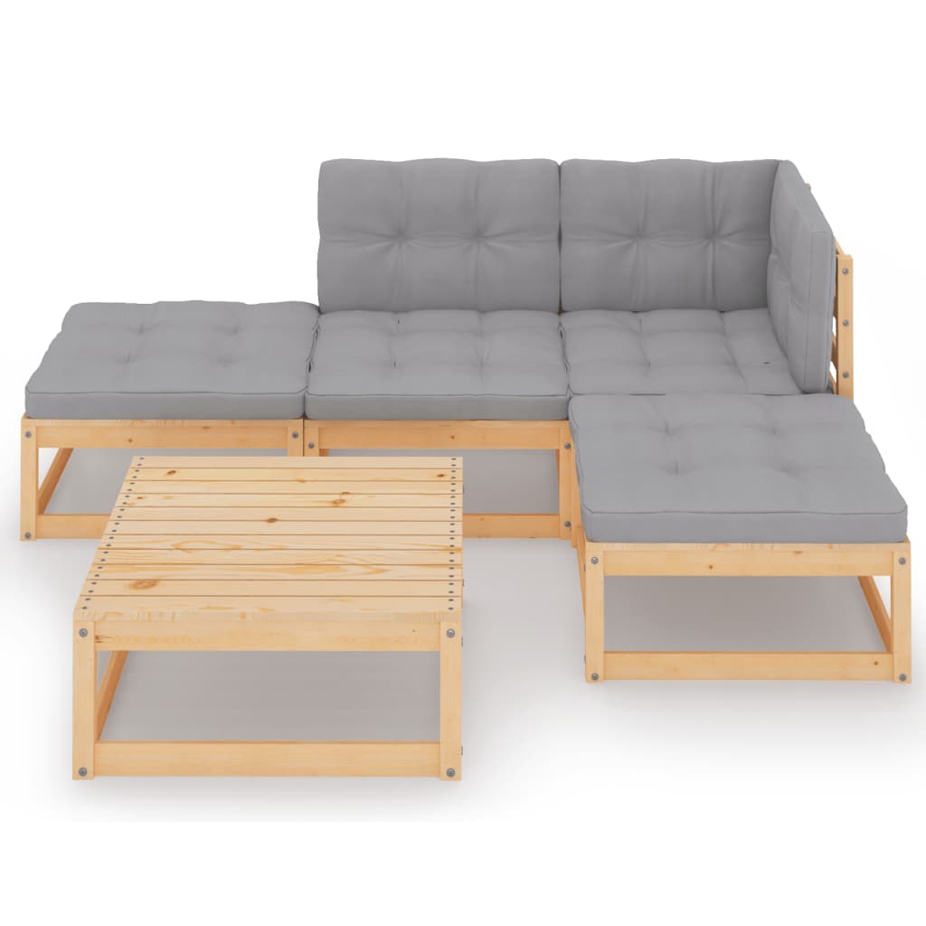 Salon de jardin 5 pcs avec coussins Bois de pin massif