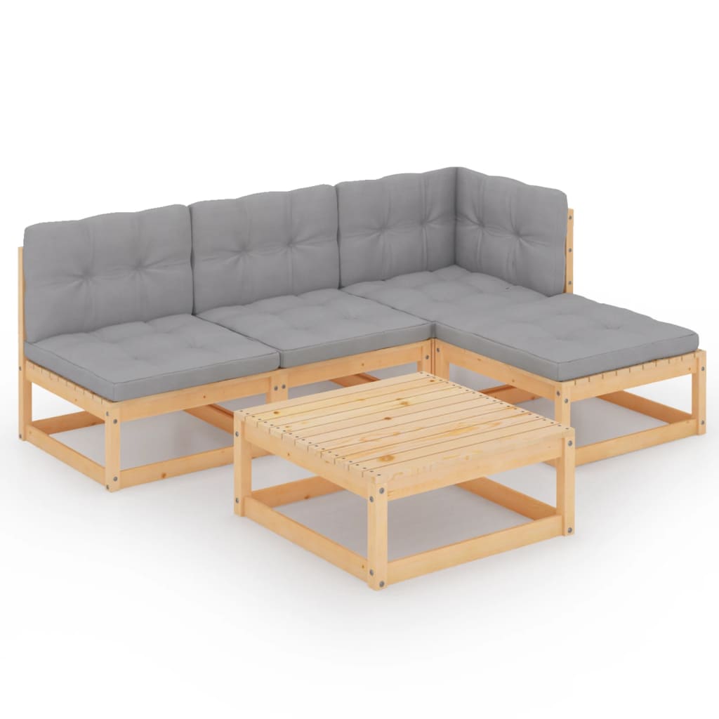 Salon de jardin 5 pcs avec coussins Bois de pin massif