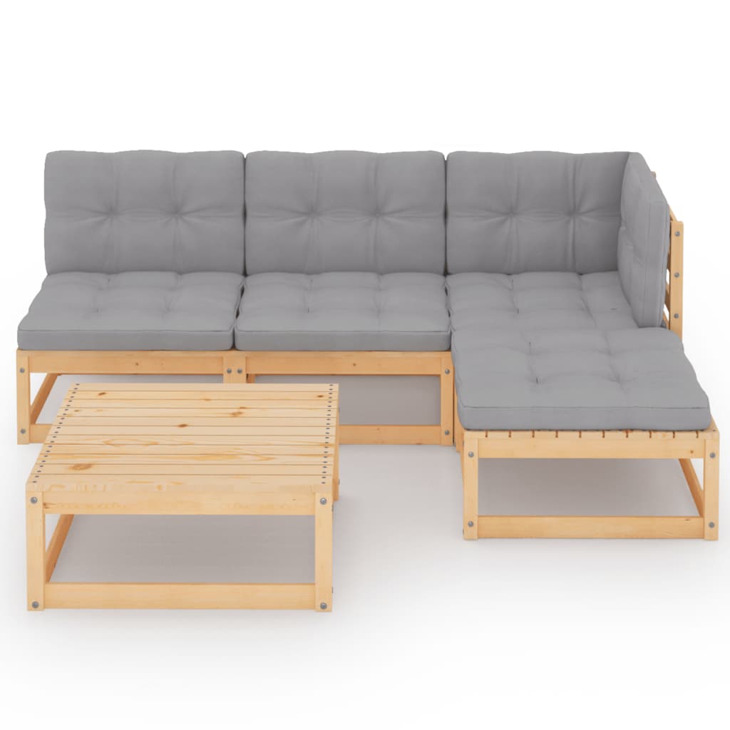 Salon de jardin 5 pcs avec coussins Bois de pin massif