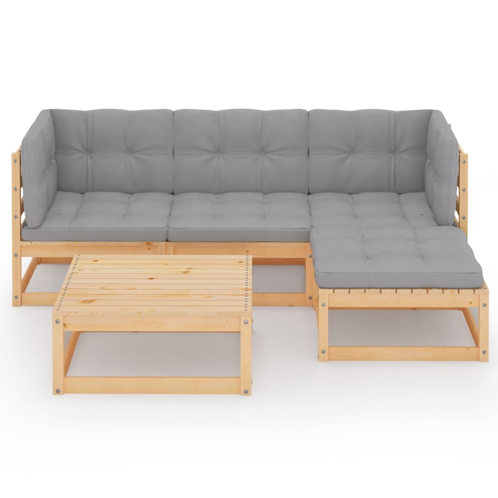 Salon de jardin 5 pcs avec coussins Bois de pin massif