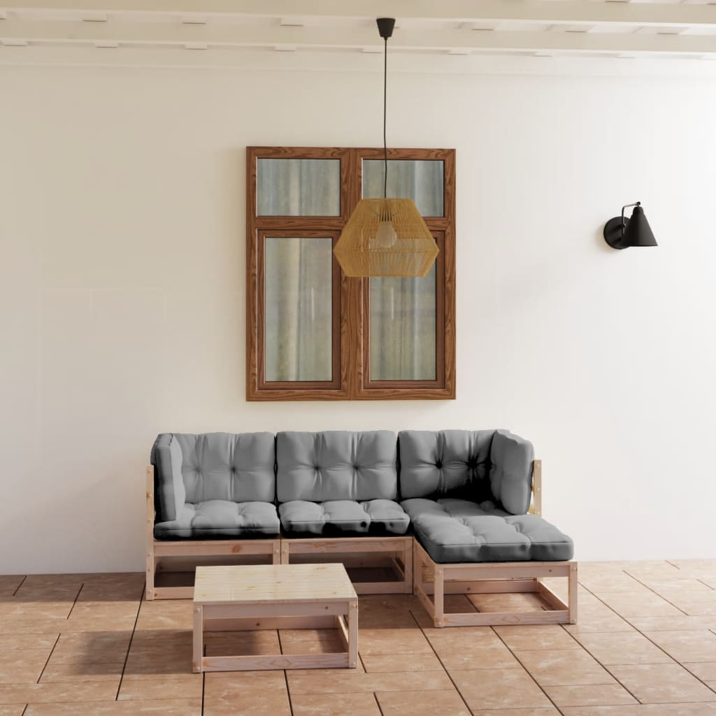 Salon de jardin 5 pcs avec coussins Bois de pin massif