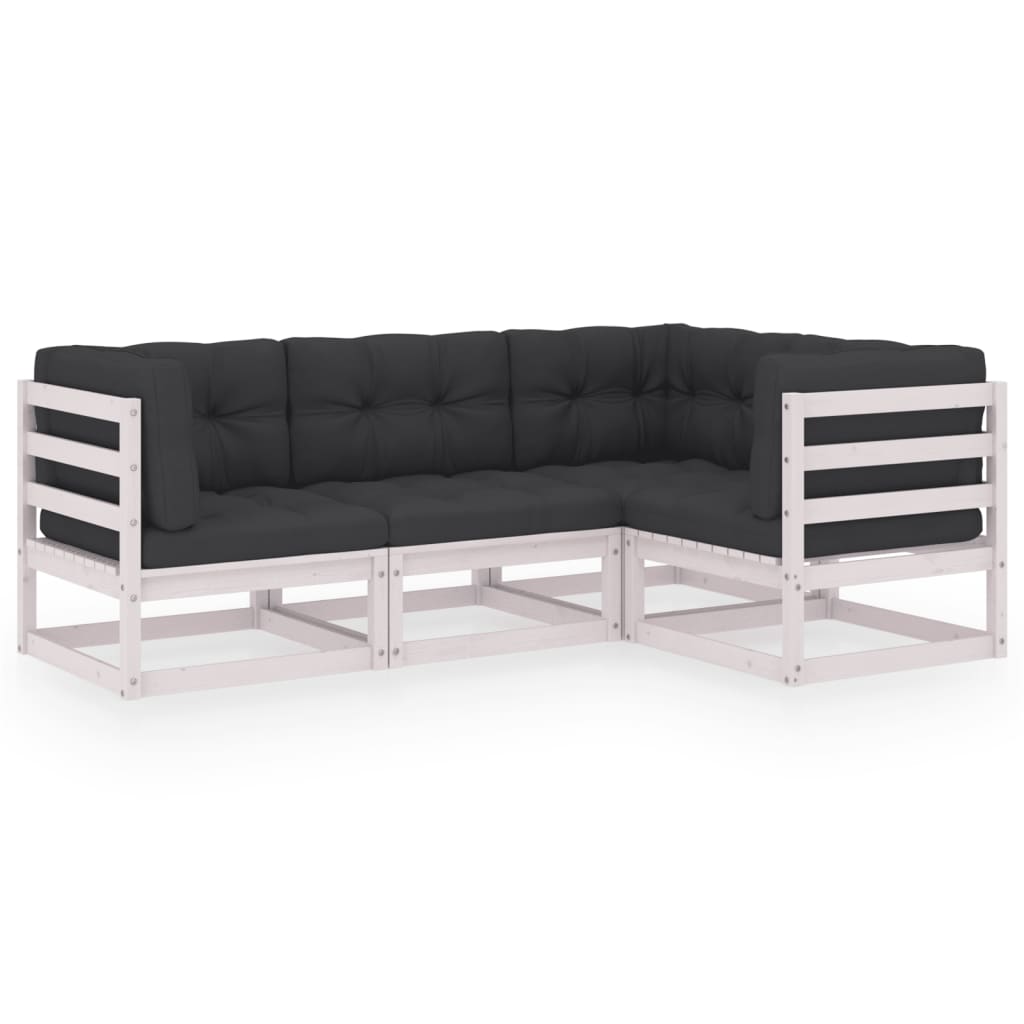 Salon de jardin 4 pcs avec coussins Bois de pin massif