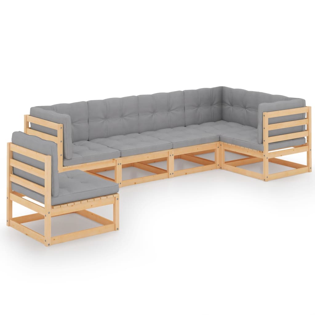 Salon de jardin 6 pcs avec coussins Bois de pin massif